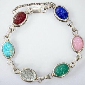 Vintage Scarab Bracelet Vintage Jewelry 60s MCM Multicolor Stones